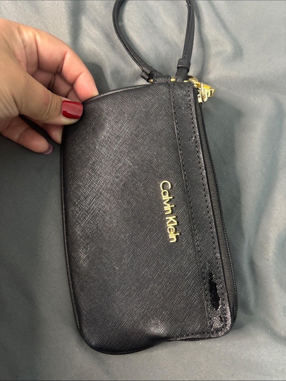 Calvin Klein Black and Gold Wristlet Pouch